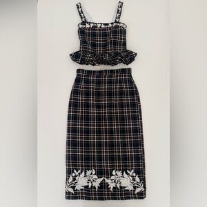 NWT Fanm Mon Navy Plaid Tweed Ruffle Skirt Set